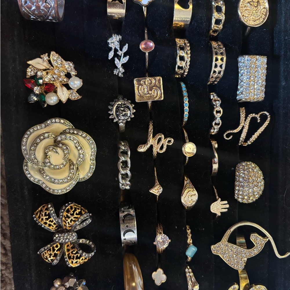 36 assorted different sizes gold and silver like rings